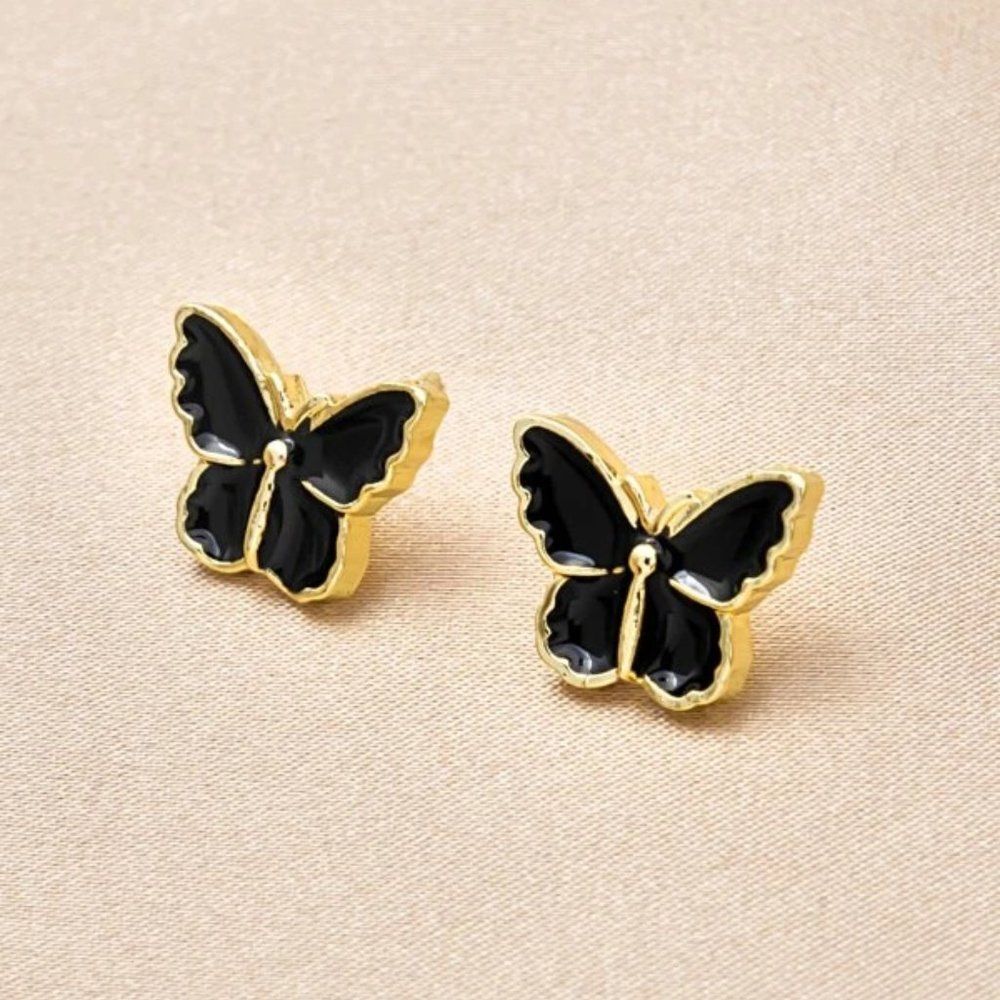5/$25 Black Butterfly Small Stud Earrings - Picture 3 of 11